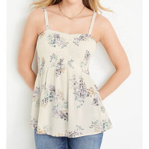 White Floral Babydoll Tank Top
